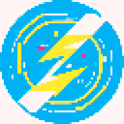 simple, clean, minimalistic, lightning magic, electricity, power, strong lines, lightning bolts, sparks, electric currents, vibrant yellow, vibrant blue, easily recognizable, visually appealing, pixel art, sRGB, icon