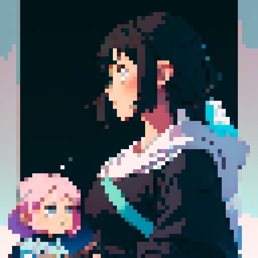 Glowing chat bubble, connected pair of laptops, two hands shaking, retro pixel art, minimalist design, soft muted colors, plain black background, two persons