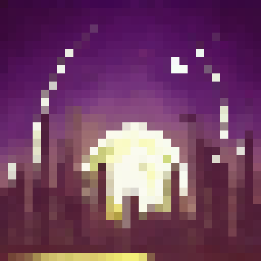 Full moon casting eerie shadows on abandoned cityscape, with twisted metal and broken glass reflecting its pale glow, all rendered in a 32x32 skill art style.