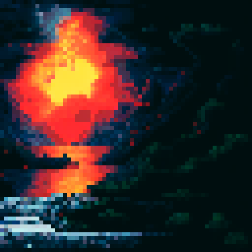 create a pixel picture with dark background, with exploding effect.
