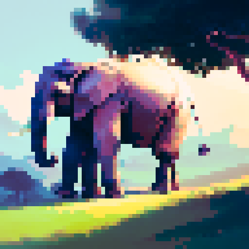 elephant, majestic, towering, against a backdrop of rolling hills, bathed in the warm hues of a setting sun, portrayed in a landscape portrait