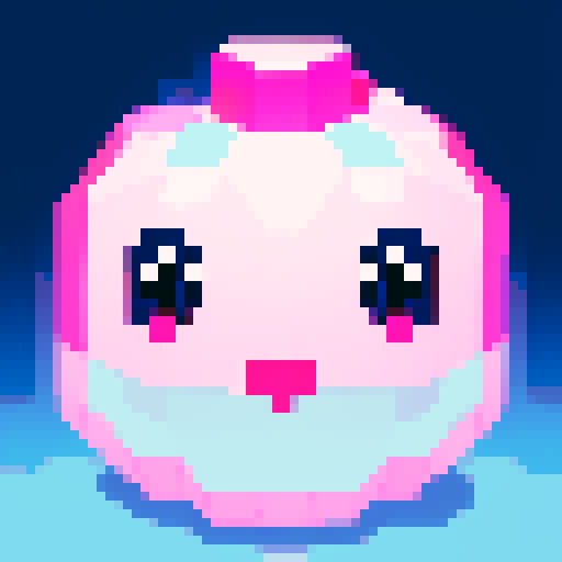 sparkling, semi-transparent slime with a crystalline structure, shimmering facets, bright eyes, cheerful smile, light reflecting inside, pixel art, sRGB