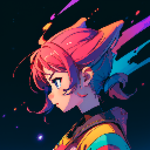 spaceship, sideview, vibrant galaxy, swirling nebulas, twinkling stars, pixel art, srgb