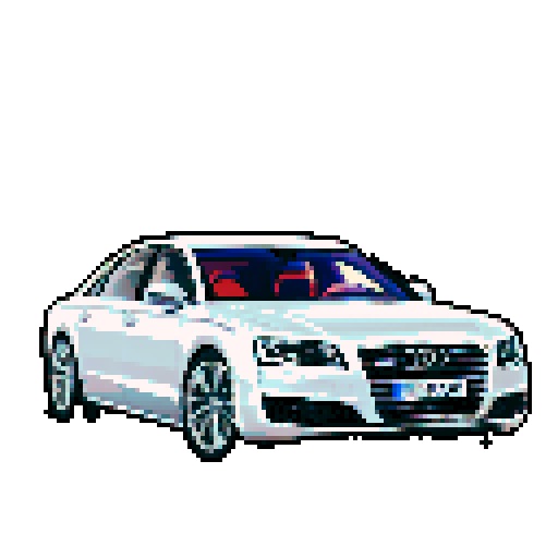 photorealistic Audi A8, centered, three quarter view, clean background, pixel art, sRGB