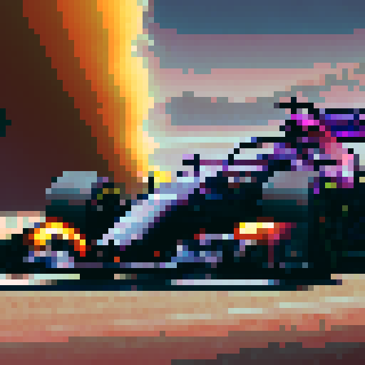 a formula 1 car skidding off the track on gravel, showing gravel coming out of the wheels showing heavy braking