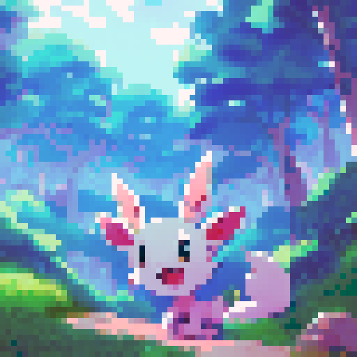 "Curly-haired, doe-eyed girl with rosy cheeks soaking in the serene, crystal-clear waters of a lush, green forest lake surrounded by tall, swaying trees, all captured in the whimsical, vibrant hues of anime art"