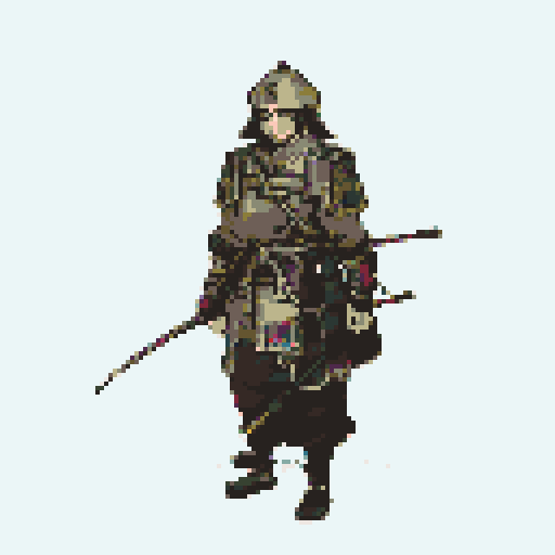 historically accurate muromachi samurai in traditional armor, roguelike rpg full-body sprite