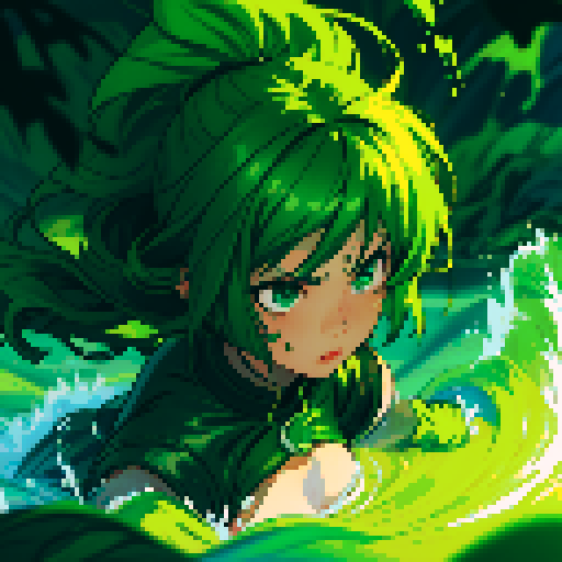 wave of green goo, green goo looming over heroes, heroes drowning in green goo