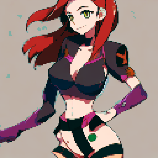 a sexy redhead with huge tits and green eyes wearing a miniskirt