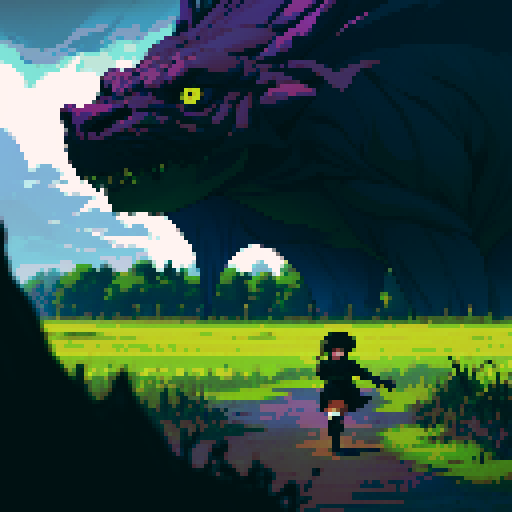 a child run away from a black clouds that follow him, in a swamp, dark color with domination of purple and green