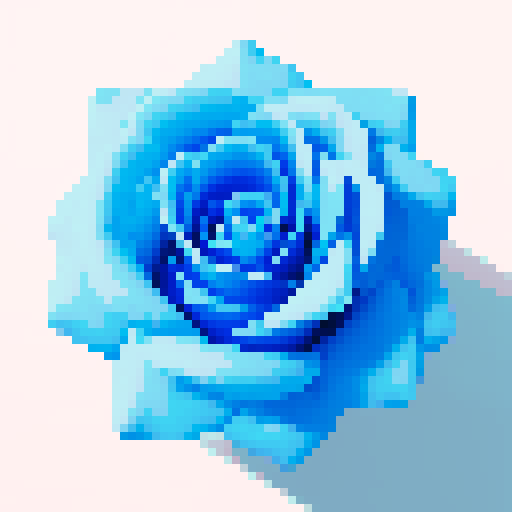 Single blue rose, vibrant petals, top-down view, 8x9 canvas, minecraft blocks, 