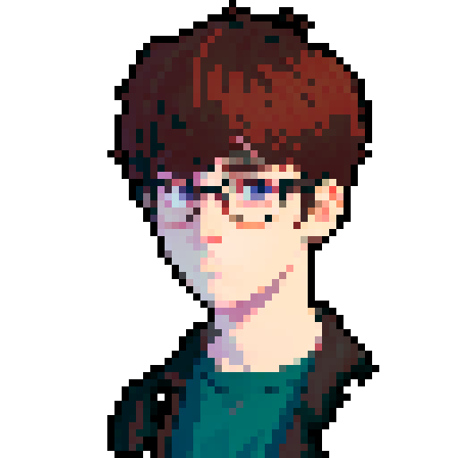 portrait, sprite art, young man, sad, narrow eyes, nerd, muted colors, depressed, city dweller