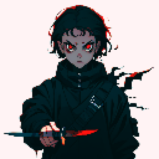Michael Myers, dark silhouette, looming presence, blood-red eyes, pixelated horror, sRGB color palette, chilling atmosphere, knife-wielding figure