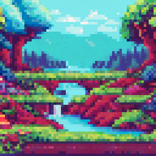 magical cove, waterfall and island with a picnic, fireflies and little pixies, pastel colors