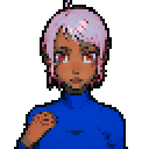 Teenage black girl with pink hair and orange eyes