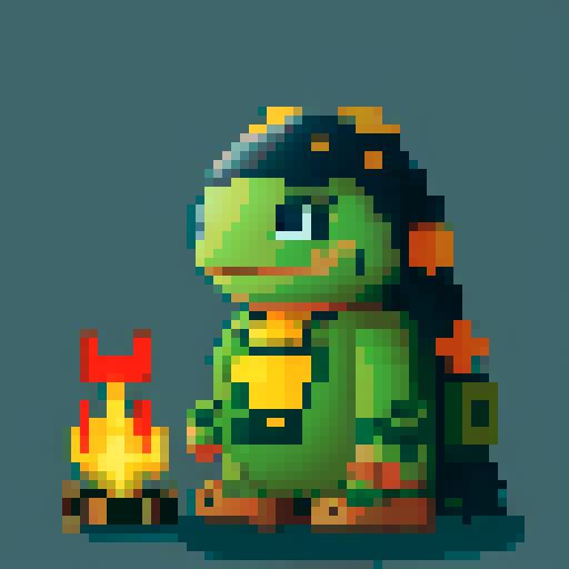 Turtle character in 4 positions no background, no wood, no fire.