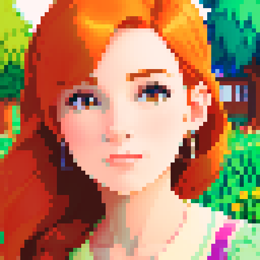 Create a stardew valley style portrait of a woman