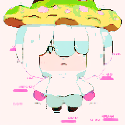 cute pink mushroom friend, kawaii face, chubby, character portrait, close up, anime style, pixel art