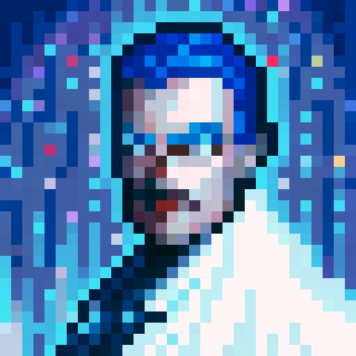 Create a close-up, skillful portrait in a game icon style with 32x32 pixel art, using vibrant sRGB colors.
