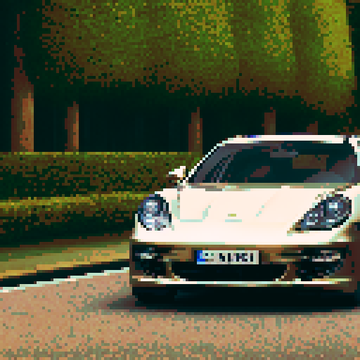 Photorealistic whole Porshe Panamera, centered, three-quarter view, right front wheel, clean background, sRGB colors, pixel art style
