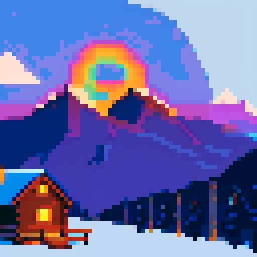 "The Cabin 2023" in retro letters, with a eastern mountain scene with a cabin in the background, sunset
