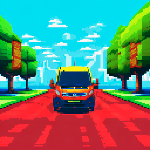 Photorealistic, centered Ford Transit in a three quarter view, right wheel in front, clean background, pixel art style with sRGB colors