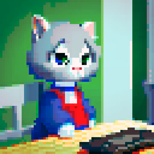 place a small grey cat next to the character