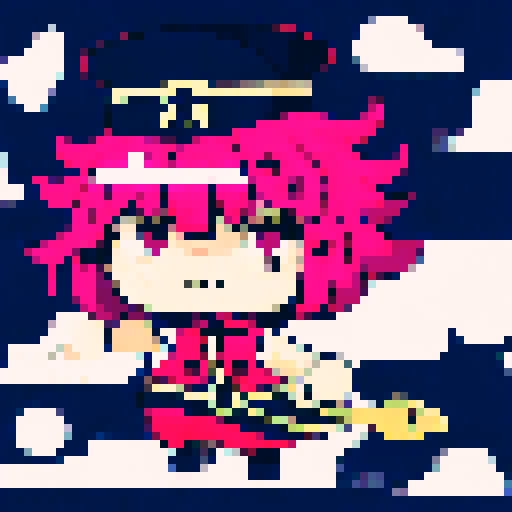female pirate captain with pink hair, white frilly shirt, and captain's hat holding flintlock pistols on the bow of her ship looking defiant against sinister albatrosses, crabs, and deep sea creatures