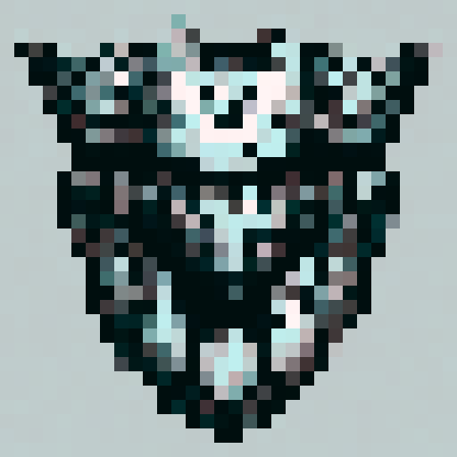 Gargoyle, fierce and imposing, adorned in intricately crafted armor, with sharp, angular edges and a color palette of deep blues and blacks, ready to be pixelated into a fearsome game asset