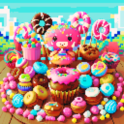 muffins, donuts, lollipoops, candy