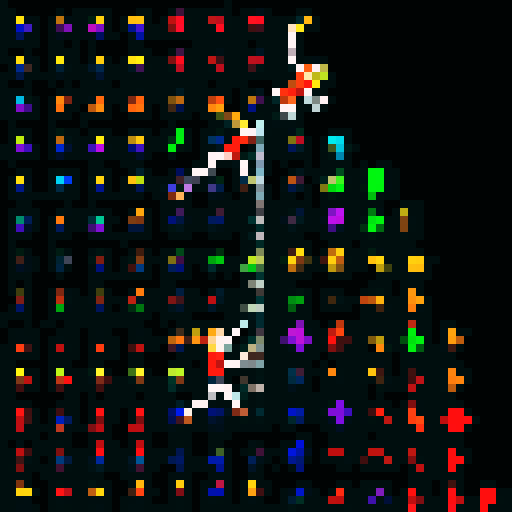 character in dynamic pose, sprinting with arms outstretched, running shoes with vibrant colors, diagonal movement, spritesheet capturing 8 directions, sitting on a ledge, legs dangling, climbing a ladder with determined expression, pixel art style, vibrant sRGB colors
