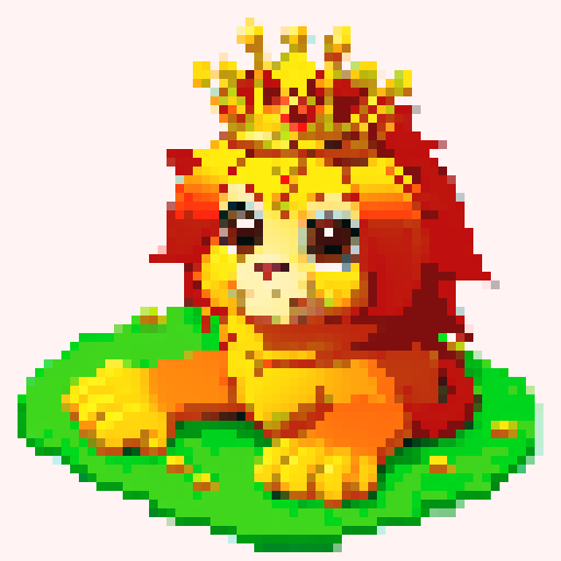 golden lion tamarin, Habbo Hotel game style, with a crown and royal attire