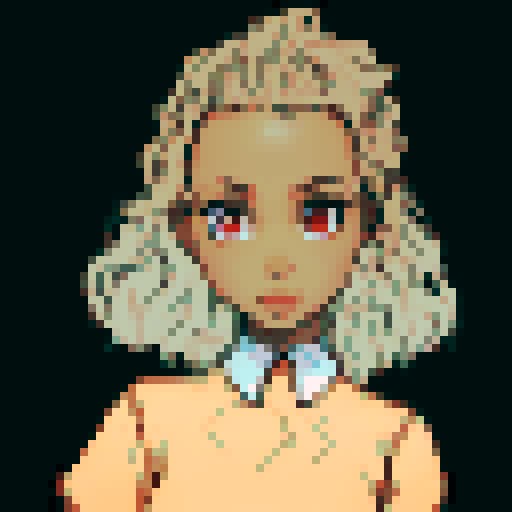 Black girl with light brown hair and red eyes