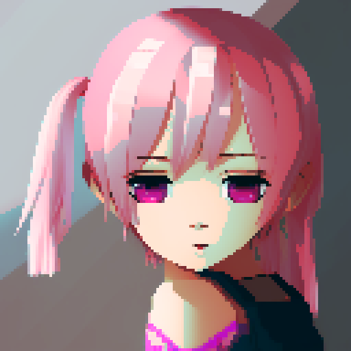 1 girl, pink short hair, short pigtails, pink eyes, pixel art