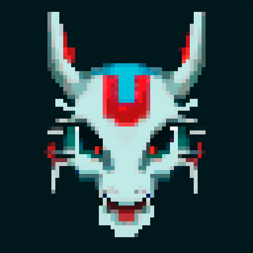 red dragon head, sprite, vibrant colors, glowing eyes, horns, 8-bit art style