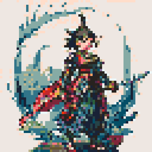 historically accurate muromachi samurai in traditional armor, roguelike rpg full-body sprite