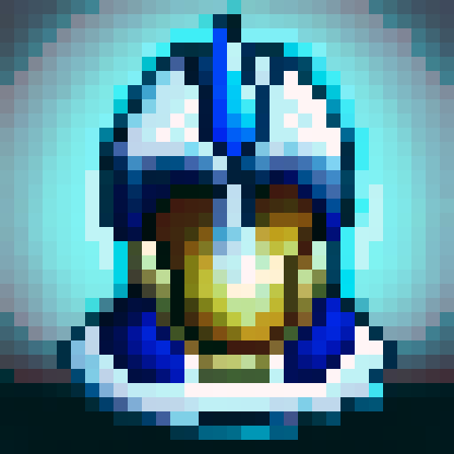Icy blue and silver frost mage helmet adorned with a menacing pointy crown, rendered in crisp 32x32 pixel art as a game asset