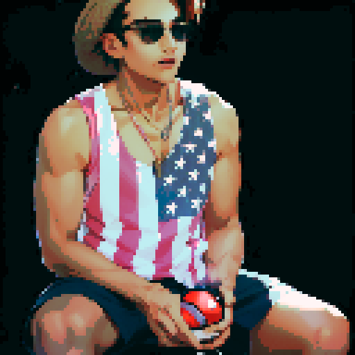 young adult male with holding a pixelated pokeball