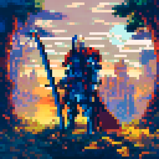 crusader with sword and wooden shield, pixel style, epic, gothic 