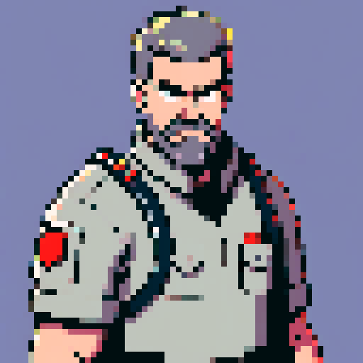 character portrait, soldier, guard, mean-looking, rough beard, fantasy, shoulder-up