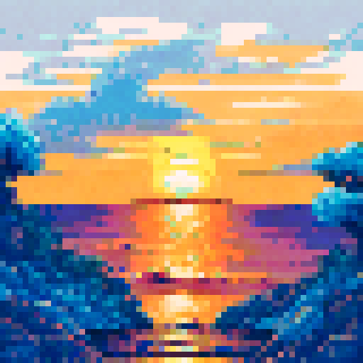 A sunrise at the beach, capturing the moment with part of the sun still below the horizon and the ocean calm. There are large rocks in the water and palm trees on the beach.