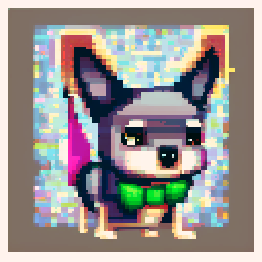 chihuahua, pixel art, tiny, vibrant, playful, expressive, big eyes, floppy ears, wagging tail, textured fur, small paws, bold outlines, low resolution, retro, digital, 8-bit, limited color palette
