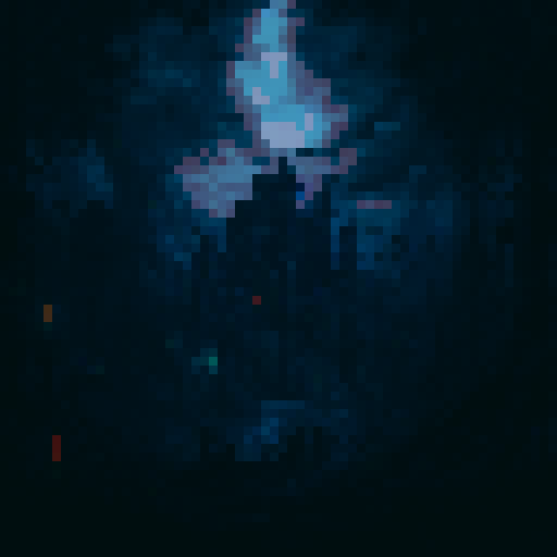 Dark background, pixel art, monster, fog