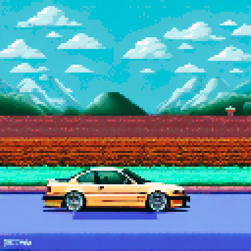 Photorealistic, centered BMW e36 series in a three quarter view, right wheel in front, clean background, pixel art style with sRGB colors
