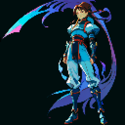 Xenogears-inspired male character, pixel art sprite, vibrant colors, detailed armor, neutral pose, neutral facial expression, sRGB palette