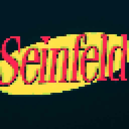 Seinfeld logo, vibrant colors, retro pixel art, sRGB