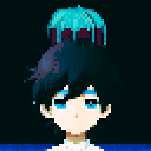 omori style. boy with long and white hair blue eyes 