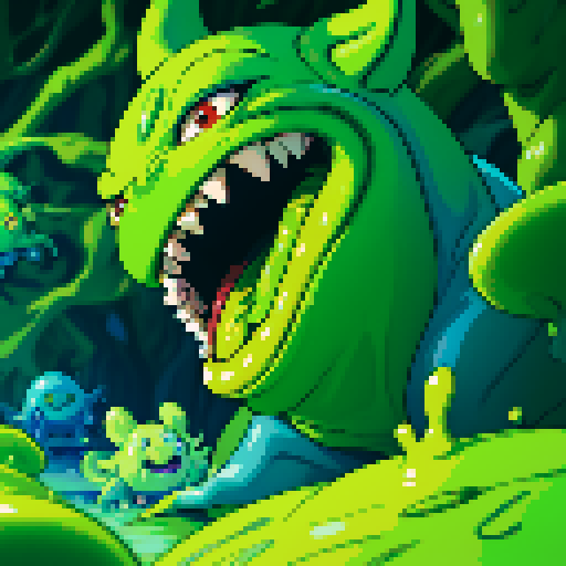 hungry slime, gelatinous slime, slime monster, mouth open, hungry