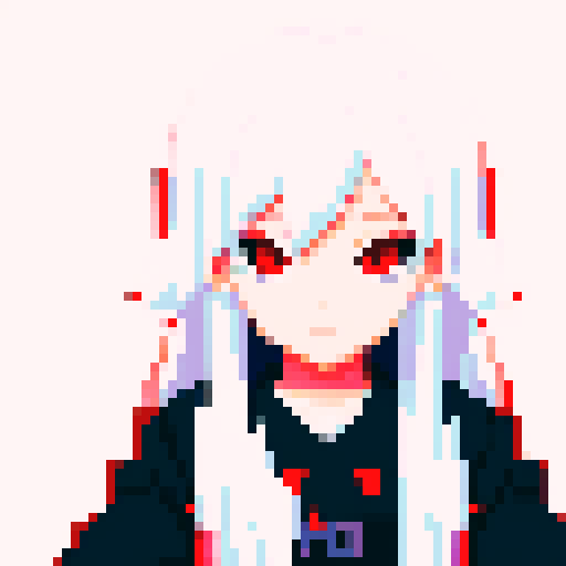 girl, white hair, anime, red eyes, short, loli, young, evil, pixel art, sRGB