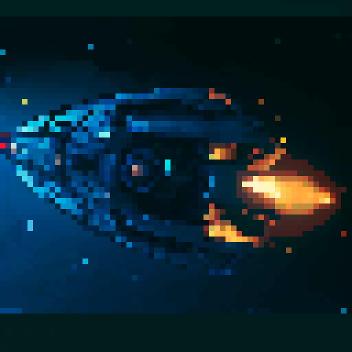 futuristic spaceship, topview, sleek and streamlined, hovering mid-air, pixelated sRGB aesthetic, pixel art